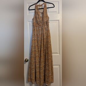 JAPNA Geometric Maxi Dress in Tan and Black NWT